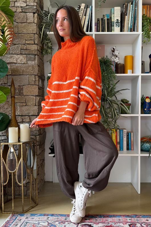 Big Softie Stripe Funnel Grunge Knit Marmalade